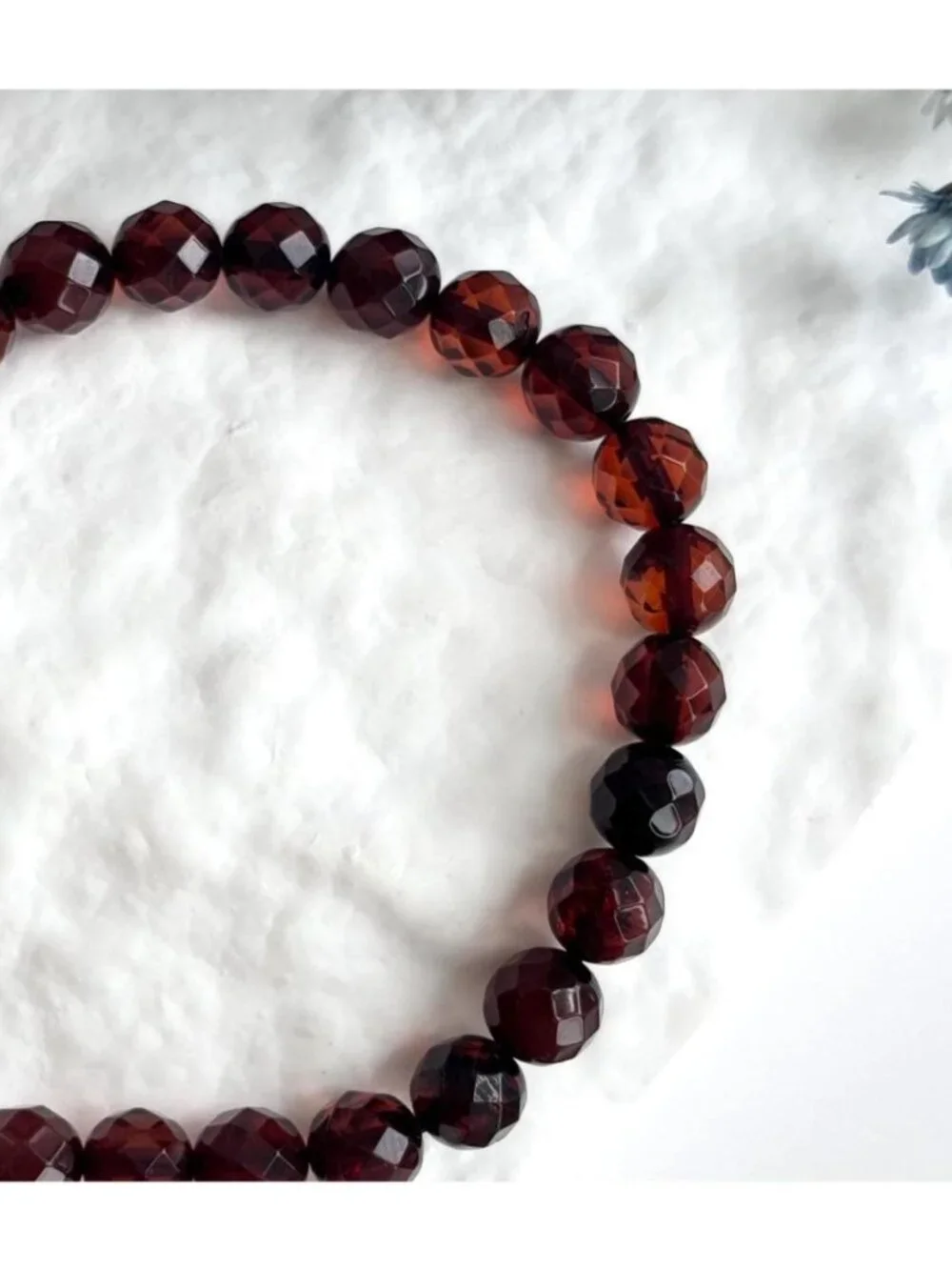 Round Faceted Round Cherry Amber Stone Vintage Beaded Art Deco Necklace - 17